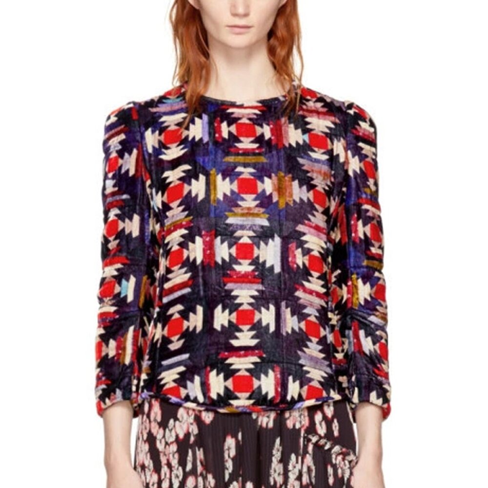 Isabel Marant Tuline Geometric Multicolor Velvet Top Size EU 38